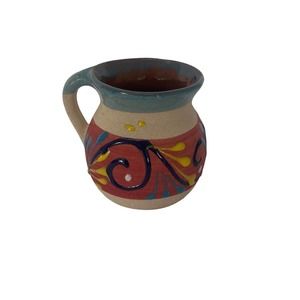 Mexican Clay Coffee Mug Tazas De Barro Pottery Folk Art Cup